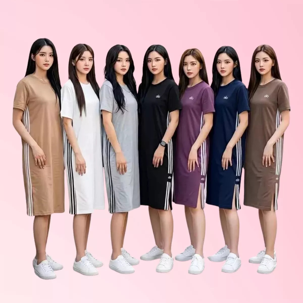 Women’s side-stripe midi dresses in multiple colour options
