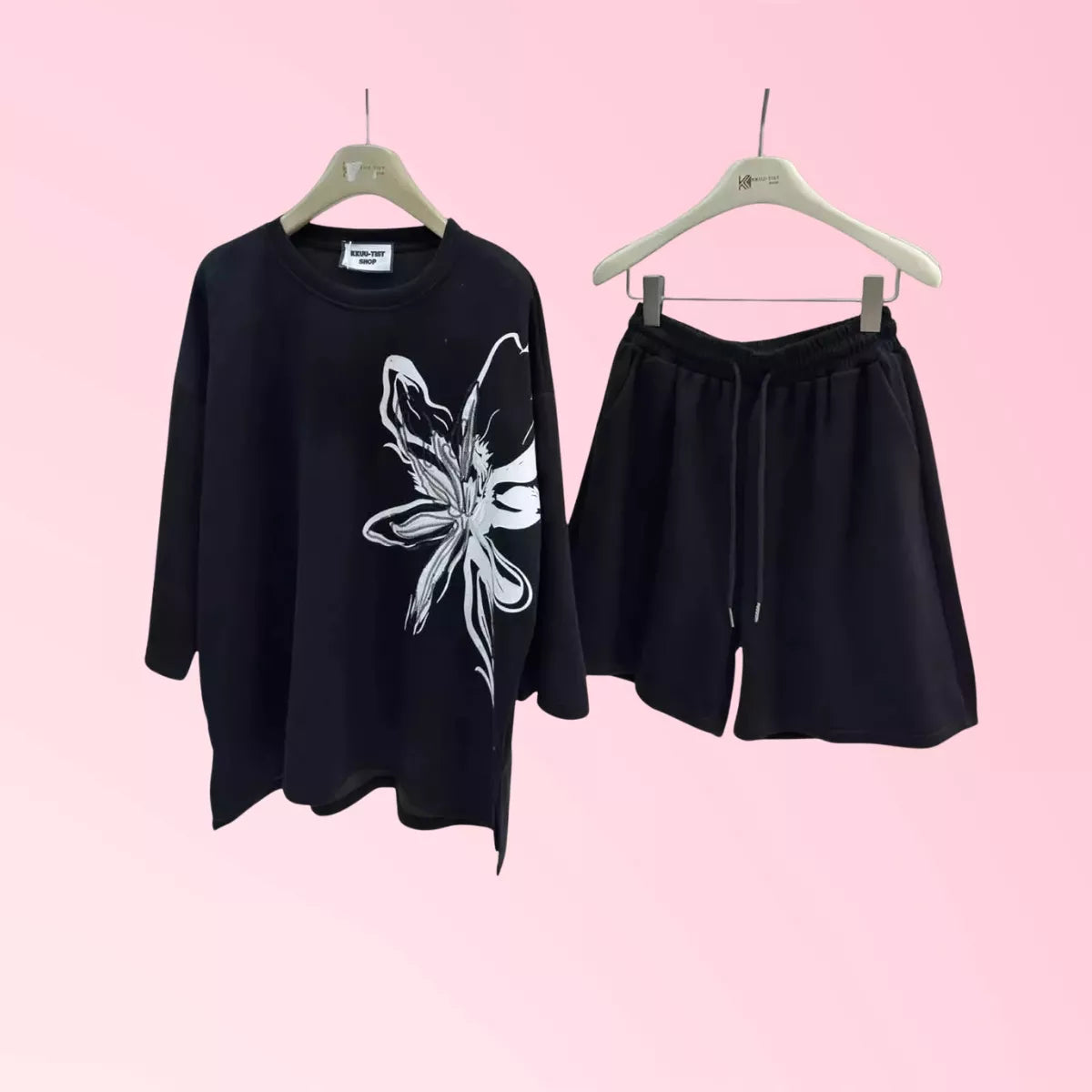 Black floral graphic T-shirt
