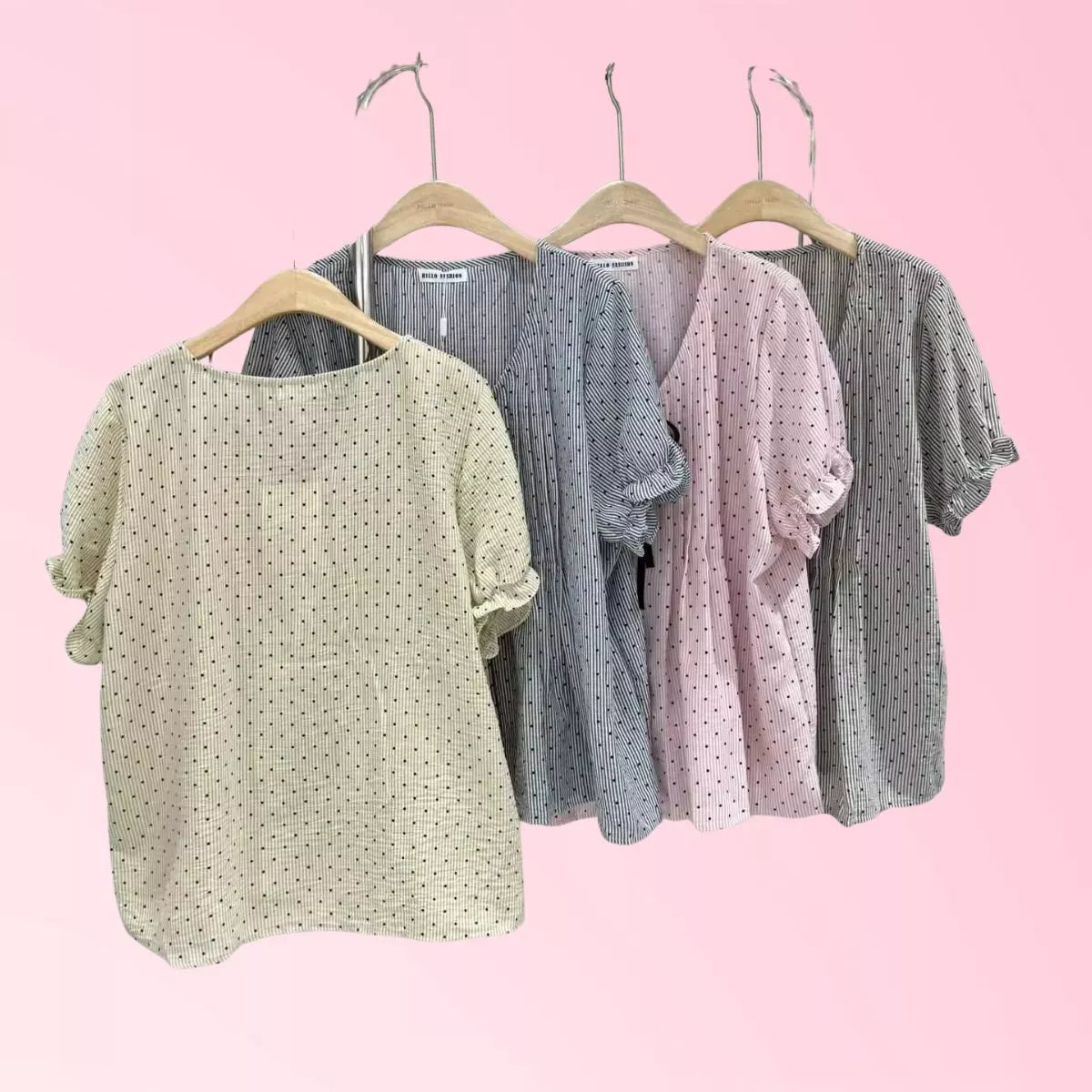 Four short-sleeve blouse tops