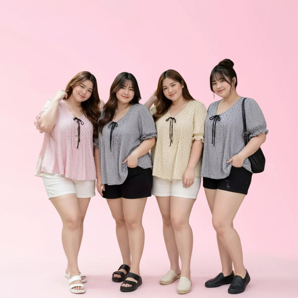 Women’s colors bow-neck short-sleeve casual blouse