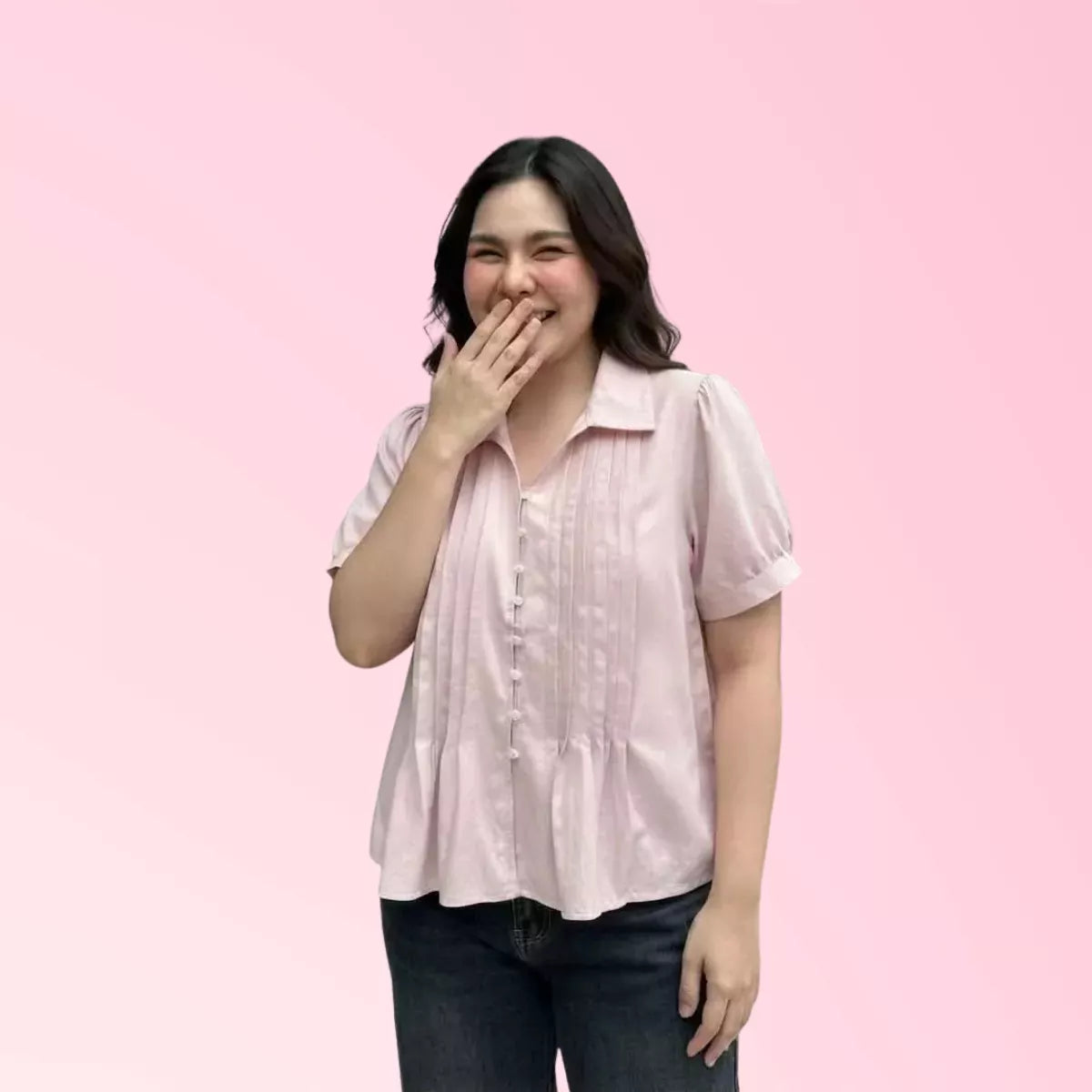 Women's casual blouse available in white pink and blue colours