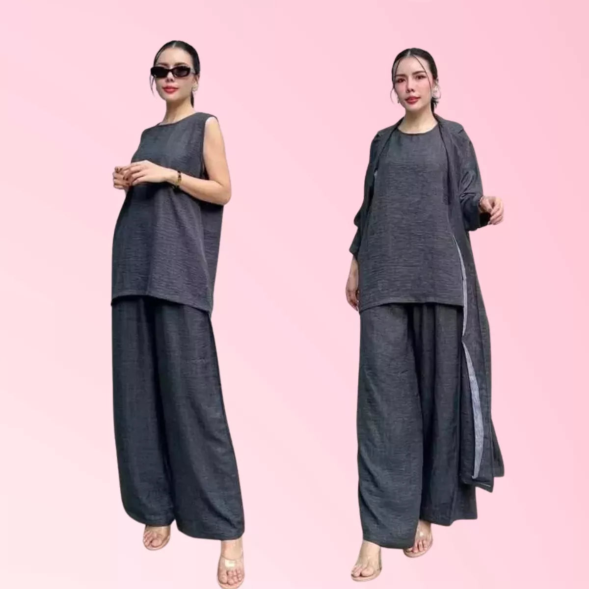 Women's 3-piece wide-leg pants set in midnight