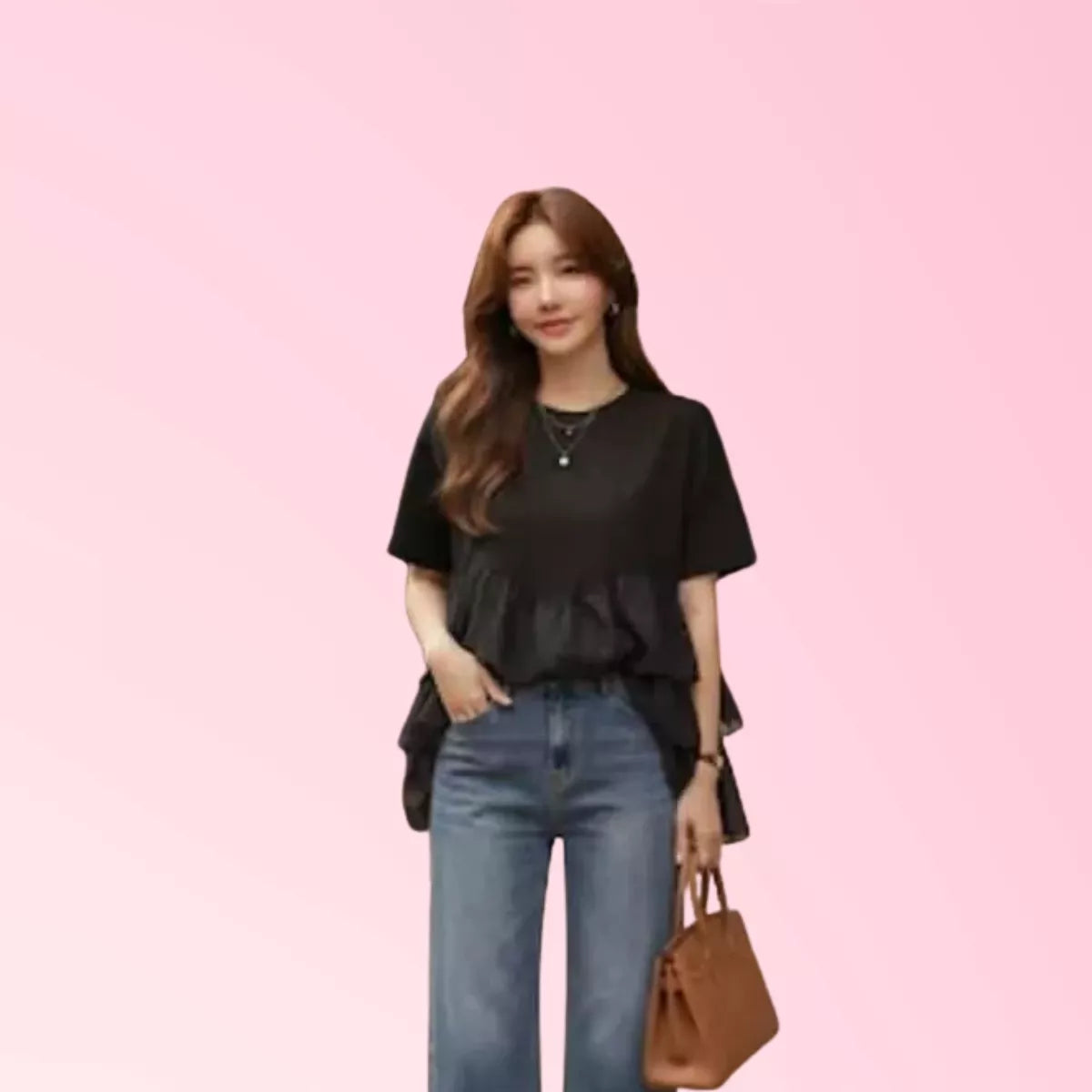 Women's black short sleeve peplum top casual blouse