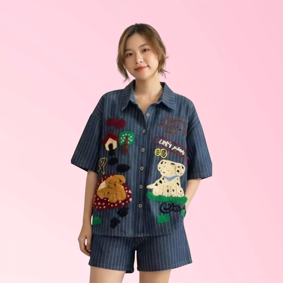 Women’s cartoon graphic top and matching shorts set