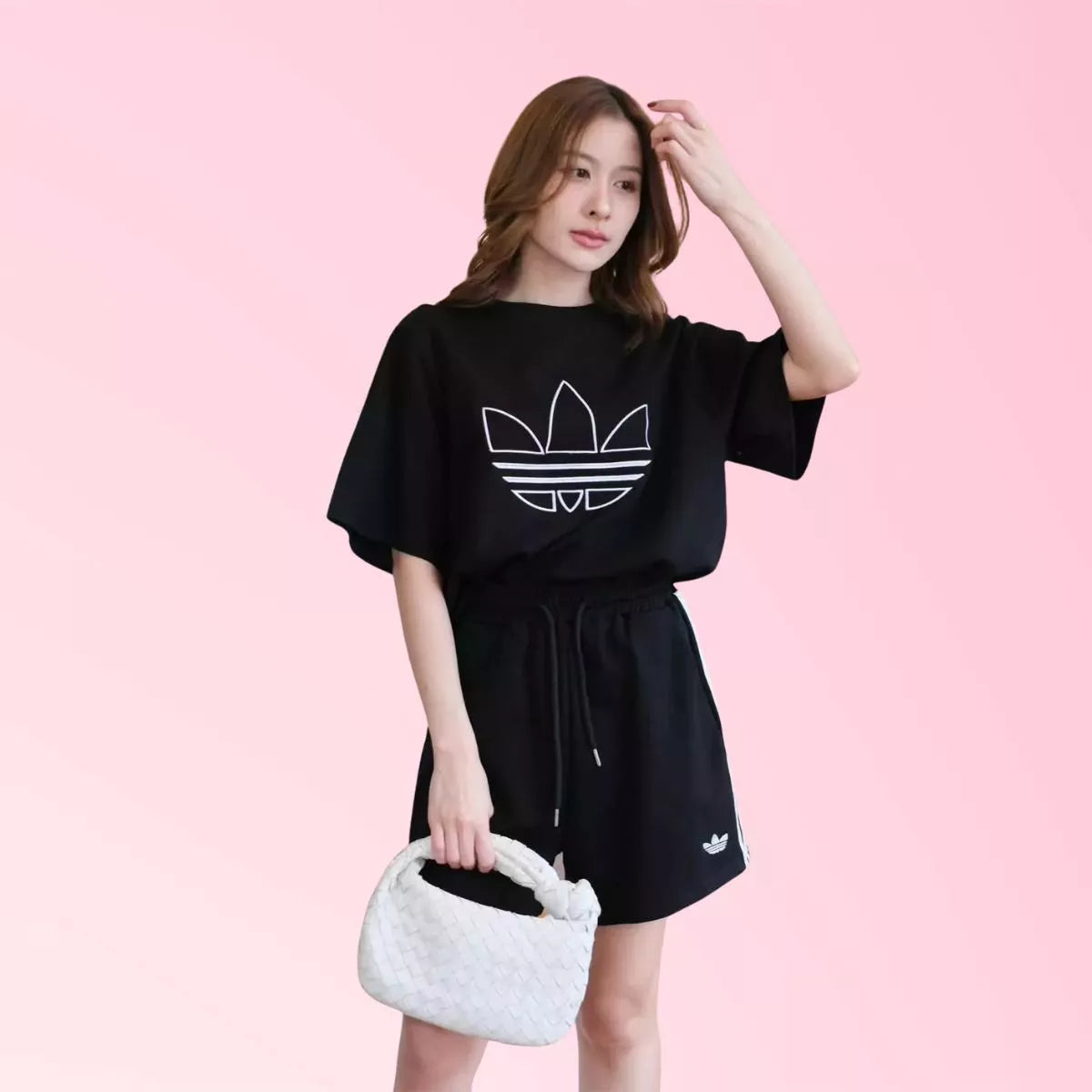 Women’s black graphic T-shirt and drawstring shorts set