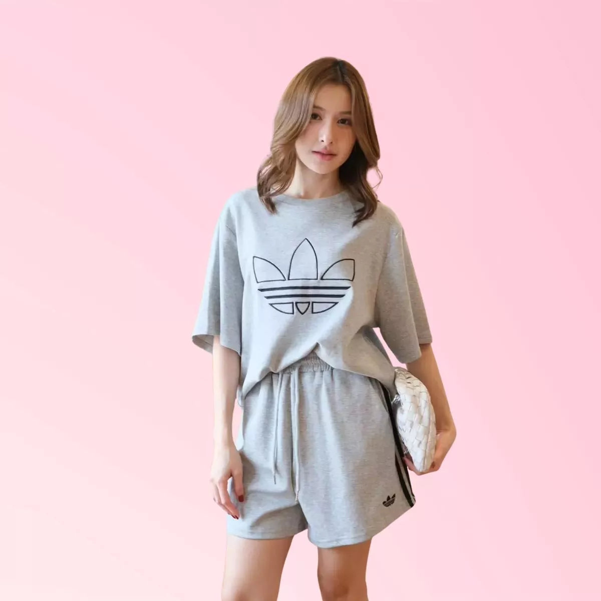 Women’s grey graphic T-shirt and drawstring shorts set