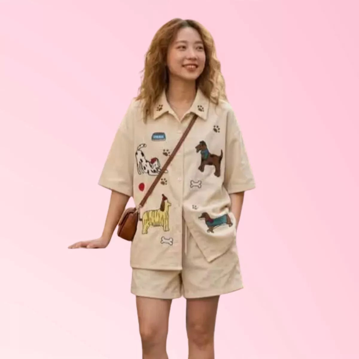 Women’s patchwork casual shirt and shorts two-piece set