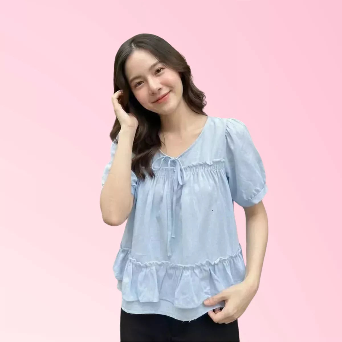 womens-_ruffle-peplum-blouse-BLUE-front
