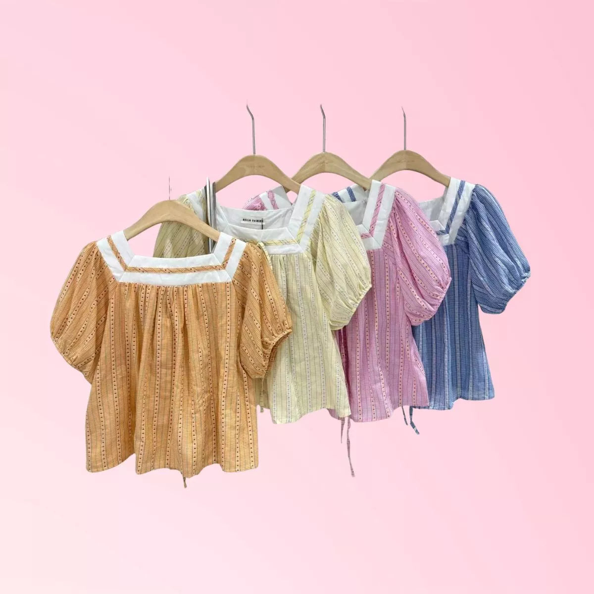 Women’s square-neck puff-sleeve blouse in four colours