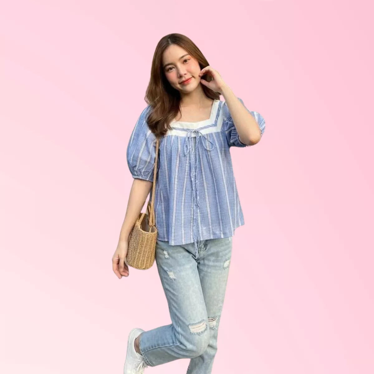 womens-_square-neck-puff-sleeve-blouse-bue