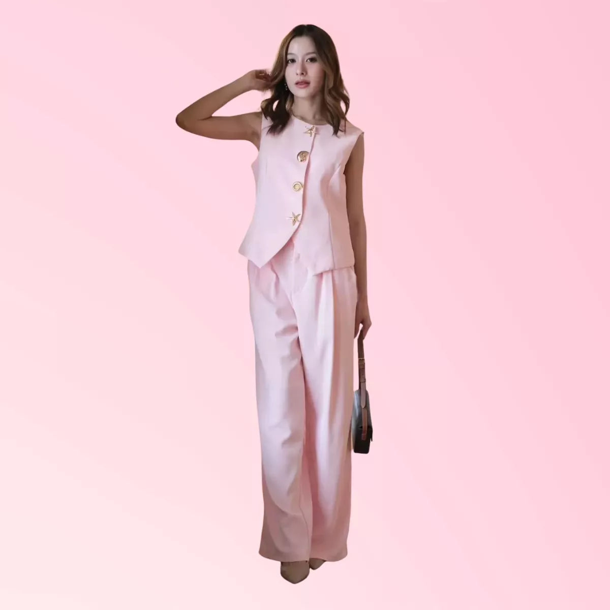 Women’s pink vest and wide-leg trouser two-piece set