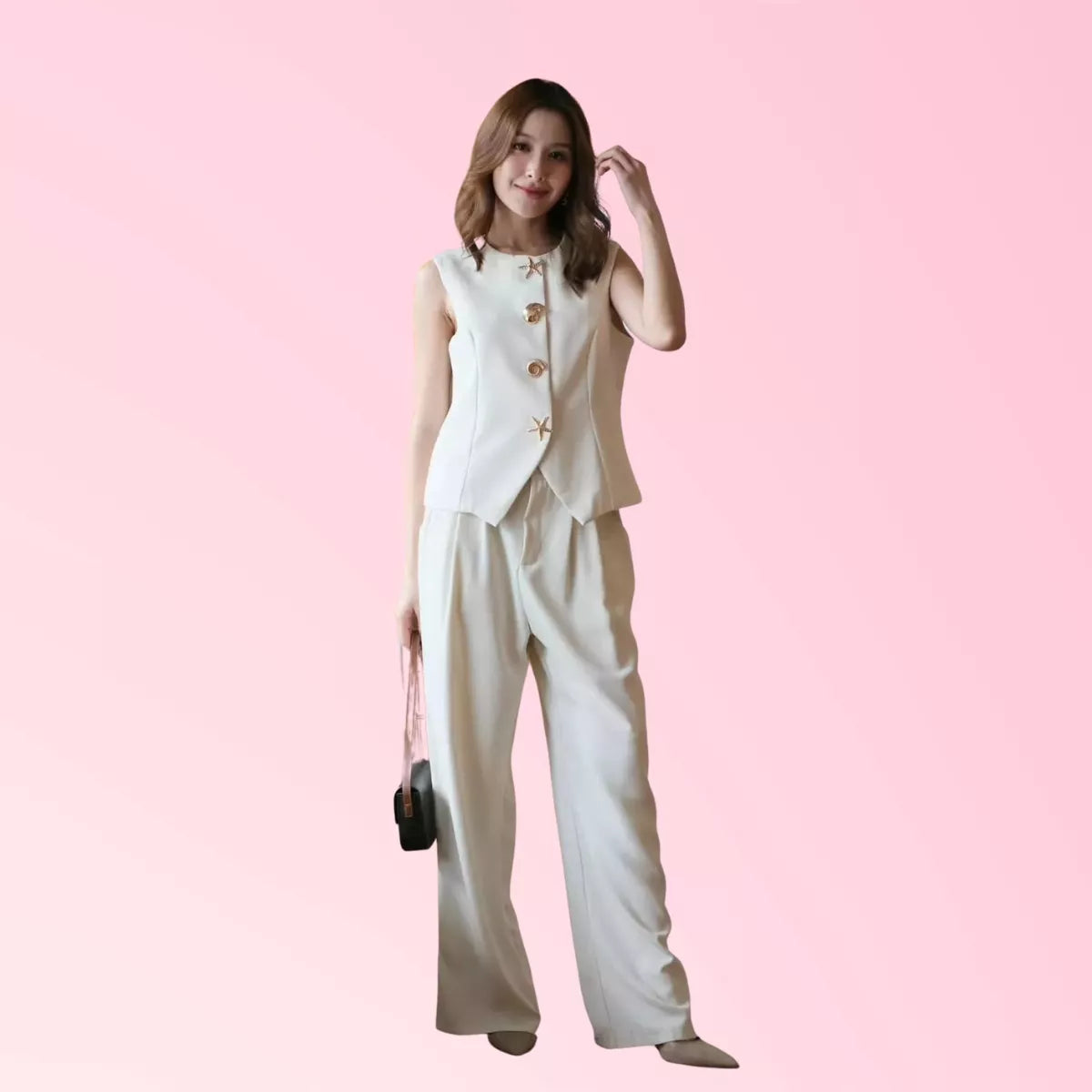 Women’s ivory vest and wide-leg trouser two-piece set 2